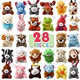 28 Piece Mini Plush Animal Toy Set, Cute Small Animals Plush Keychain Decoration for Themed Parties, Kindergarten Gift Giveaway, Teacher Student Award, Goody Bags Filler For Boys Girls Child Kid