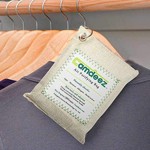 4 Pack Camdeez Natural Air Purifying Bags, Gym Bag & Shoe Deodorizer, Activated Bamboo Charcoal Purifying Bag, Air Freshener, Odor Eliminator, Odor Absorber for Car Pet Litter Fridge Closet 200g x 4 P
