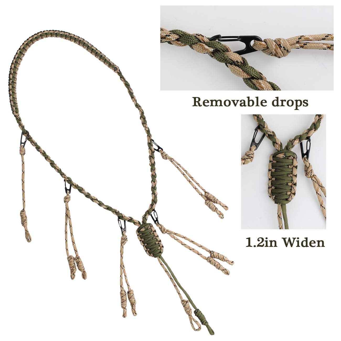 Yolyoo Duck Call Lanyard with Removable Drops 550 Paracord Hand Braided Secures 5 Calls Military Grade Adjustable Loops for Hunting Goose,Varmint, Predator, Deer or Duck Calls