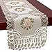 Grelucgo Handmade Crochet Cotton Lace Table Runner Dresser Scarf, Ribbon Embroidery, Rectangle16x70 Inches