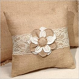 Small Posey Floral Lace French Burlap Accent Pillow 8 In X 8
