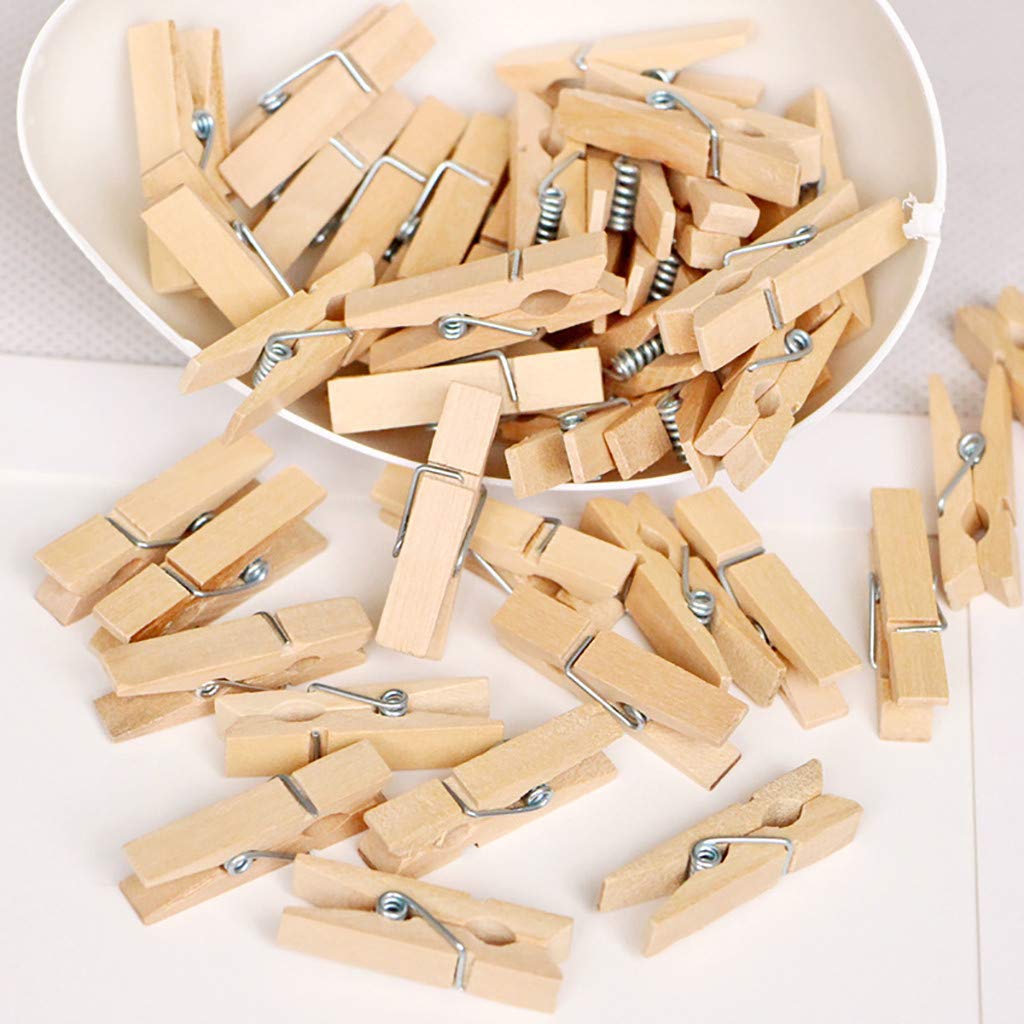 SUGEER 80pcs Wood Clothespins Mini Colored Natural Wooden Clips Photo Clips Natural Wooden Peg Pin Compatible Gift Wrapping, Picture Hanging, Arts&Crafts, Photo Display