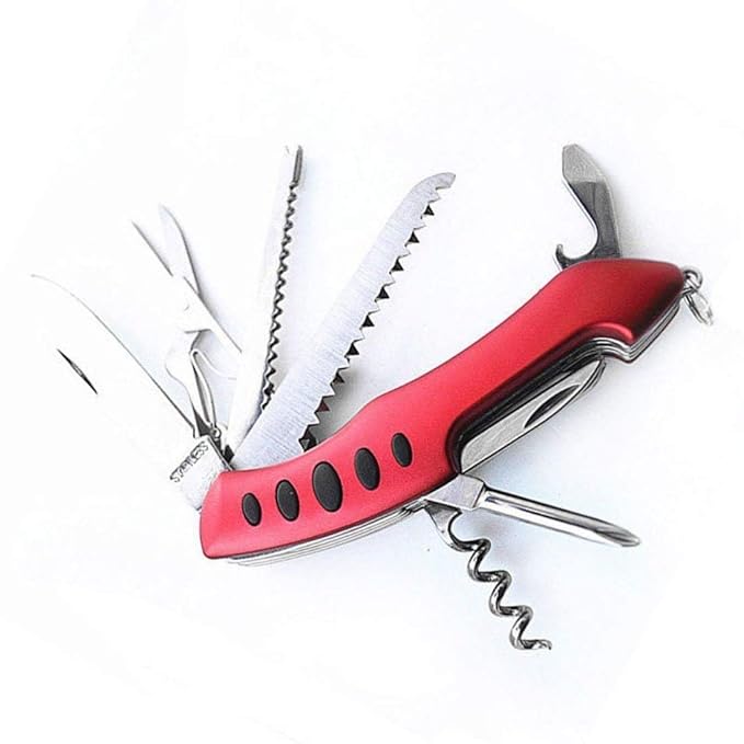 AlexVyan Heavy Duty 11 in 1 (100% Stainless Steel) Multi Functional Swiss Army Style Knife - Every Tool Made of Steel - Ideal for Rough Usage for Camping Tour Travel