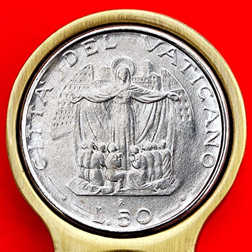 1987 Vatican 50 Lire John Paul II BU Uncirculated Coin Golf Ball Marker Divot Tool - Mother Mary Protecting Kneeing Sinners - Thumbnail 6