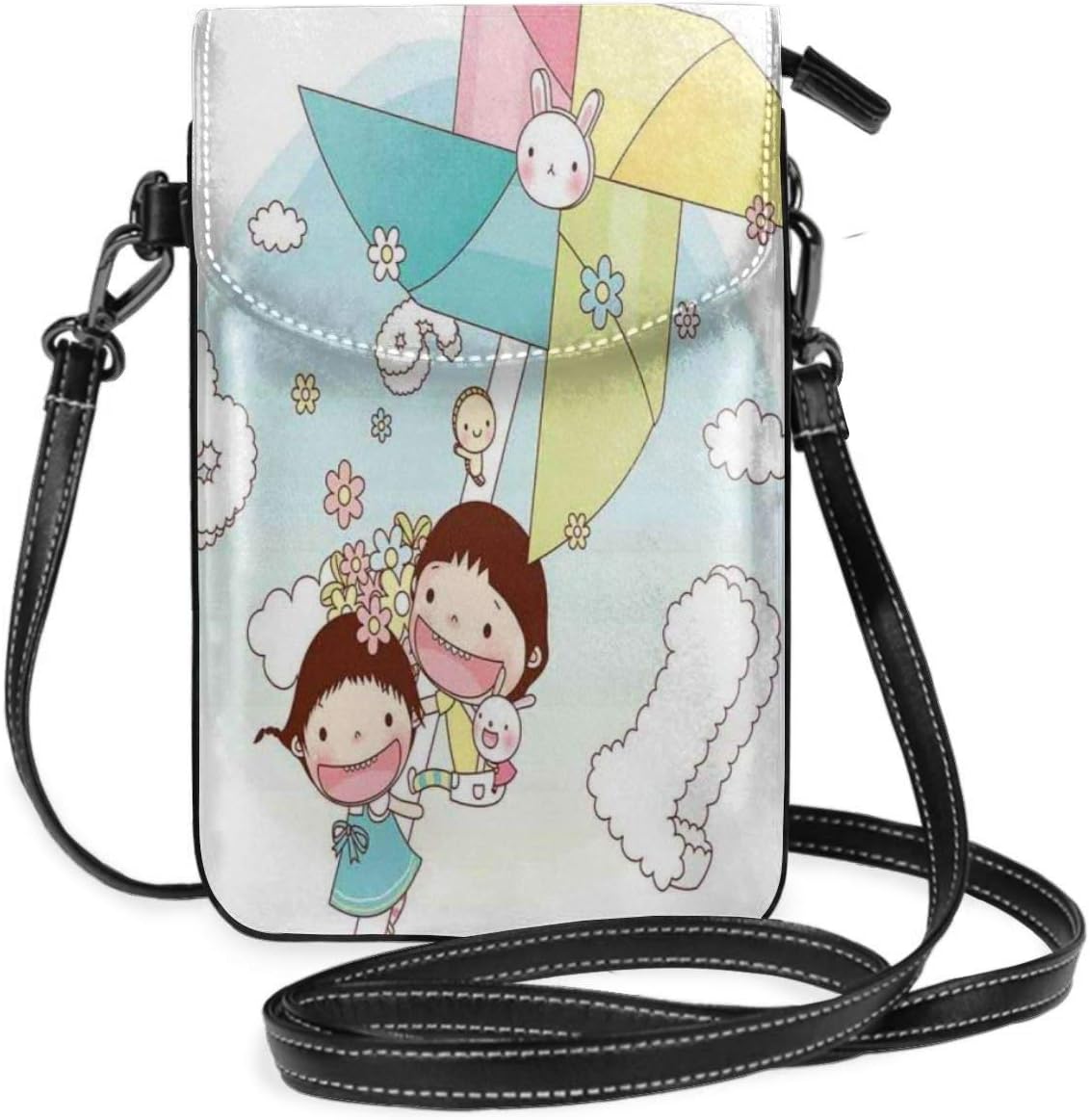 Women Small Cell Phone Purse Crossbody,Trippy Seahorse Pattern With Vortex Turning Swirled Petals Fantasy New Image