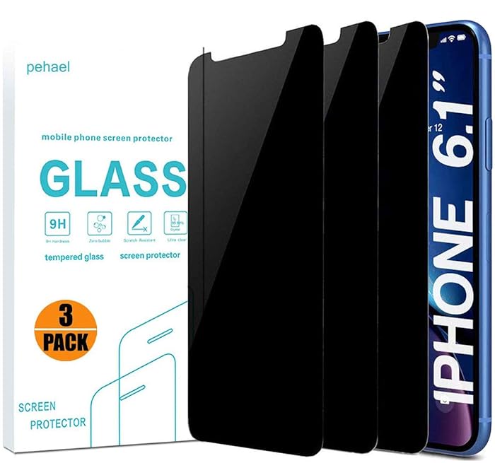 pehael Privacy Screen Protector for iPhone 11 iPhone Xr, 9H Hardness Anty- Spy Tempered Glass, 3D Touch, Easy Install[6.1 inch](3 Pack) …