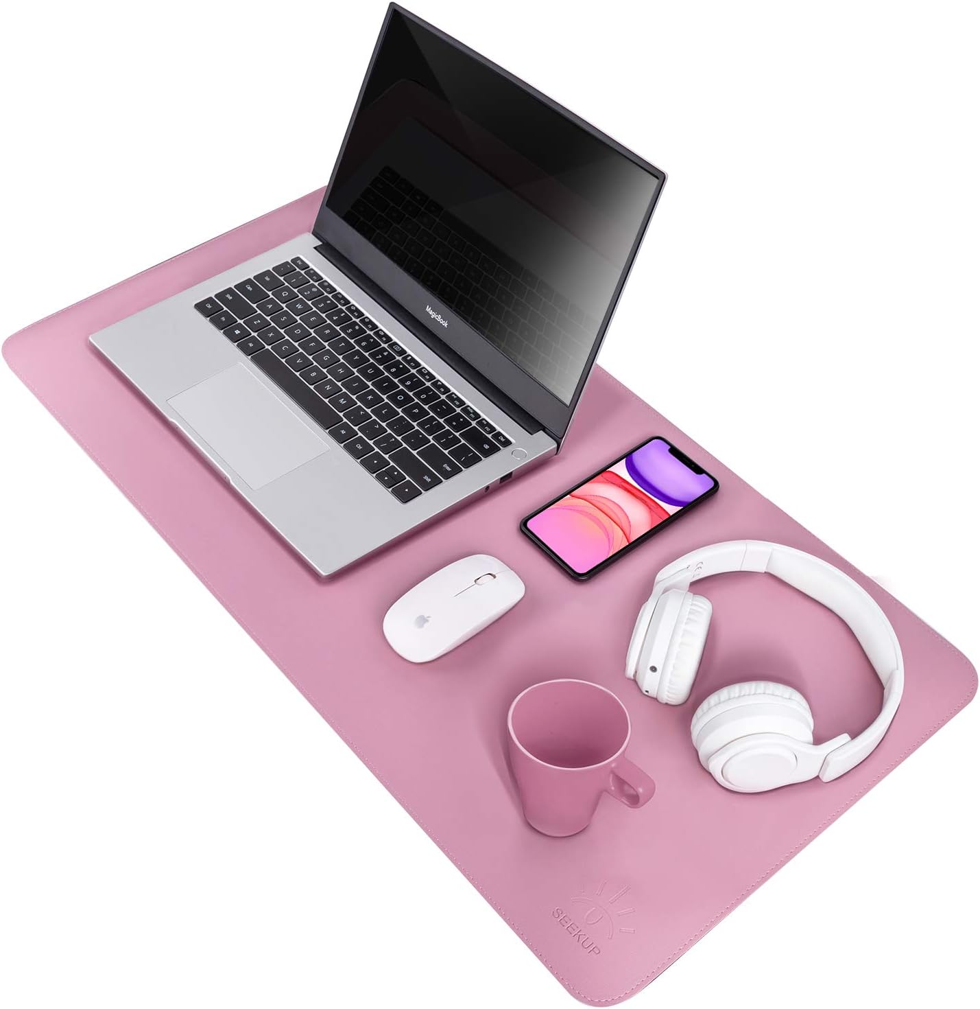 Purple/Pink Dual Sided PU Leather Desk Pad, Upgrade Sewing Office Laptop Mat, Waterproof Large Mouse Pad, Non-Slip Writing Mat Desk Blotter Protector for Office/Home, 31.5