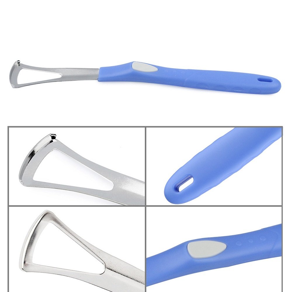 Pevor Stainless Steel Tongue Scraper Cleaner Breath Fresher for Oral Care (Blue)