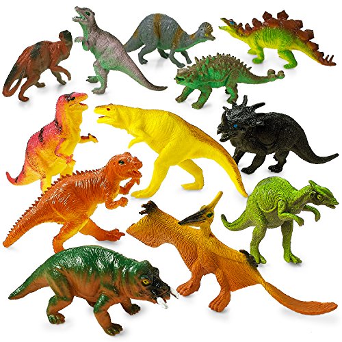 DINOSAUR TOYS Party Favors Figures - 12 Pack - 5.5 Inches - Safe Material, Assorted Realistic Large Dinosaur Figurines For Kids - For Birthday Party, Decoration, Gift, Prize, Toys For Boys & Girls, E