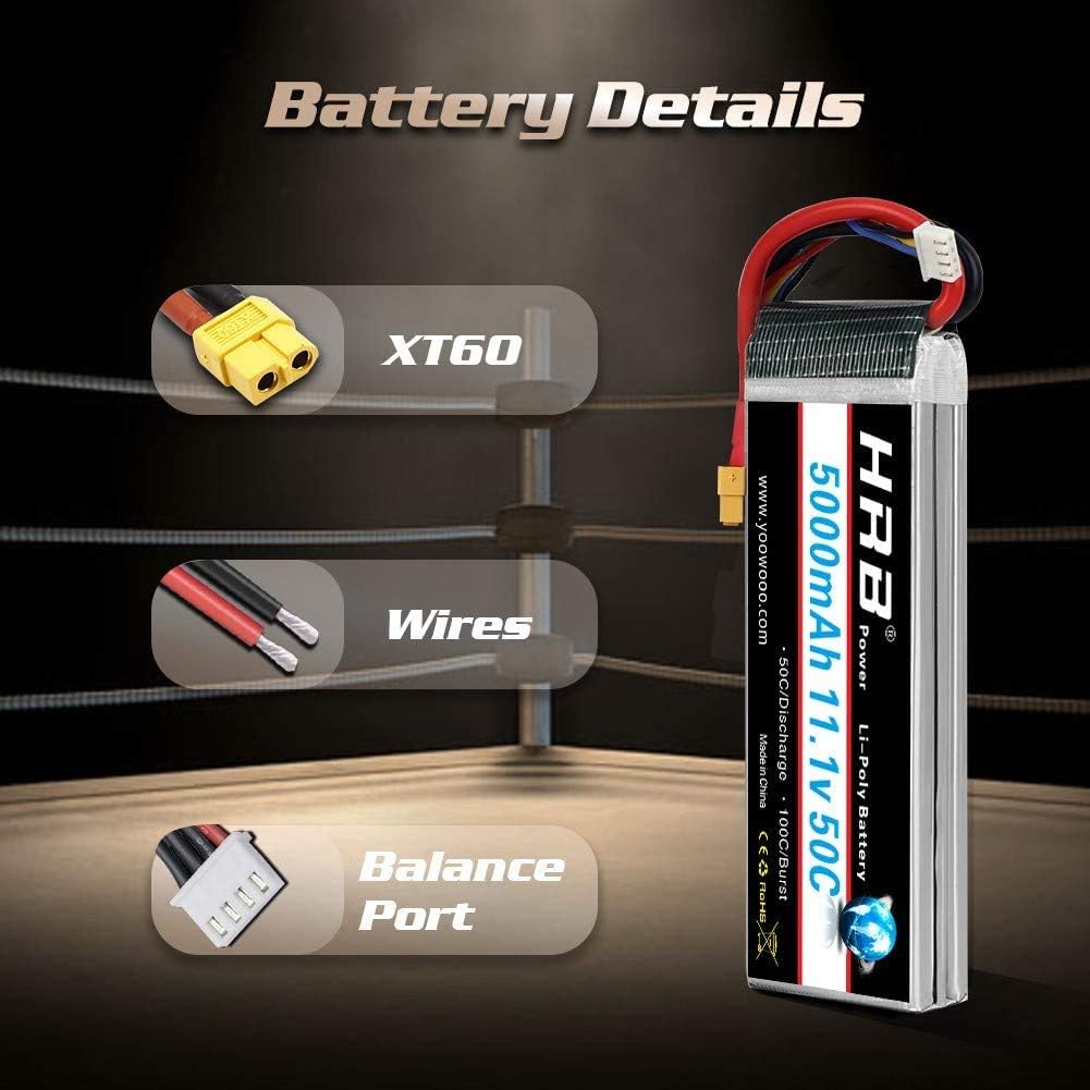 HRB 5000mAh 3S 11.1V 50C Lipo Battery with XT60/Deans T/TRX/EC3/Big Tamiya Plug Adapters for DJI F450 Quadcopter Airplane Helicopter Car Truck Boat Hobby - Image 5
