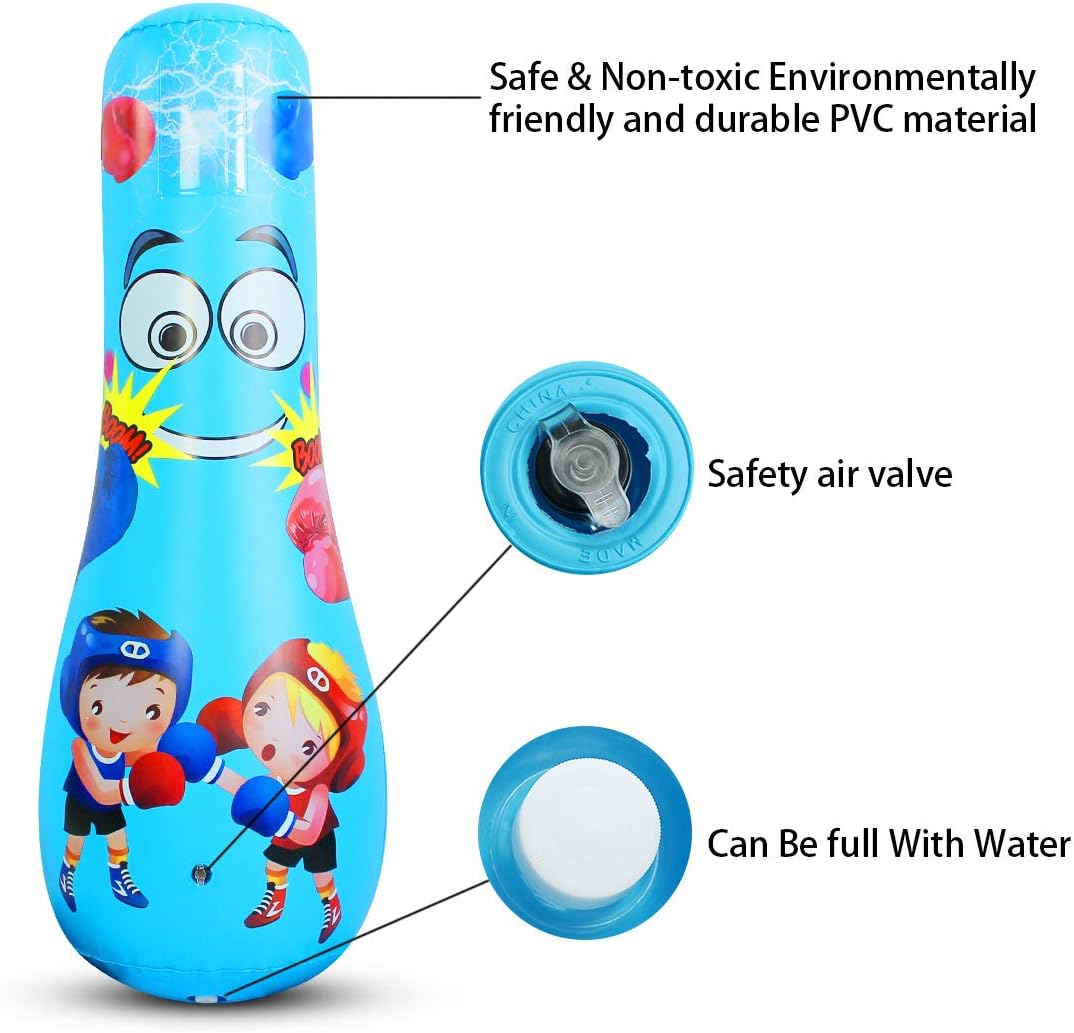 Inflatable Punching Bag for Kids，Free Standing Boxing Bag for Immediate Bounce Back Heavy Punching Bag for Practicing Karate, Taekwondo, De-Stress Boxing Bag for Boy/Girl. (Child 125CM, Blue) : Sports & Outdoors