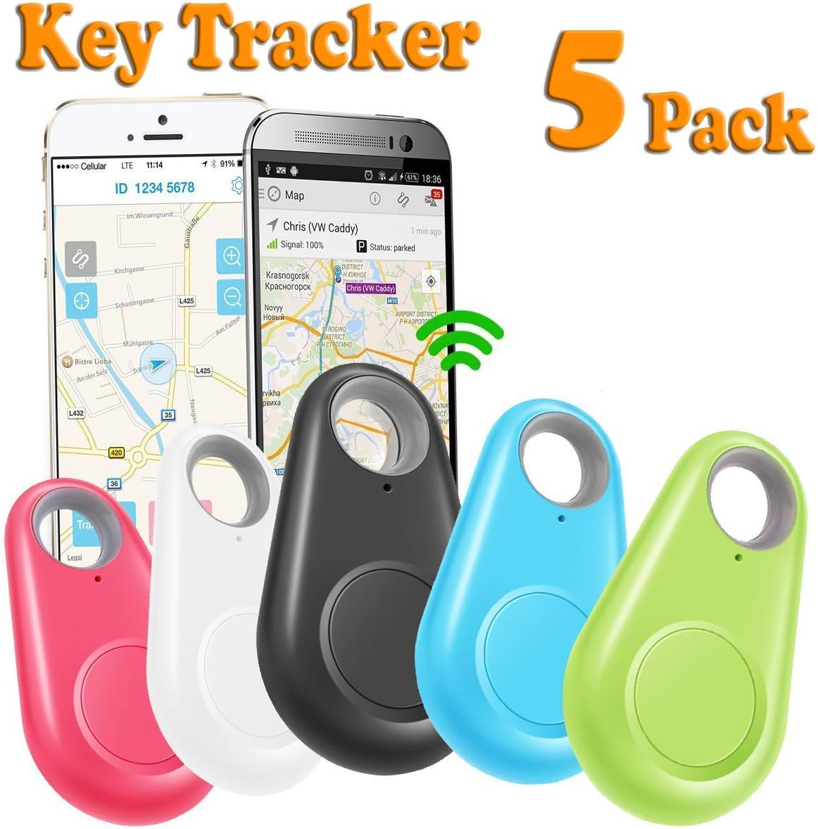 GBD 5 Pack Smart Finder Tracker Locator for Kids Boys Girls Pets Key Wallet Car Dog Cat Child Bag Phone Alarm Anti Lost Selfie Shutter Wireless Seeker Christmas Birthday Gifts