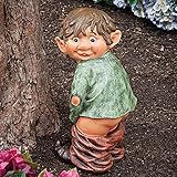 Bits and Pieces - "Caught with His Pants Down" Garden Elf statue - Naughty Garden Elf Yard art, Funny Gnome or Elf - Polyresin Statue Measures 13-1/2" high x 5" wide ()