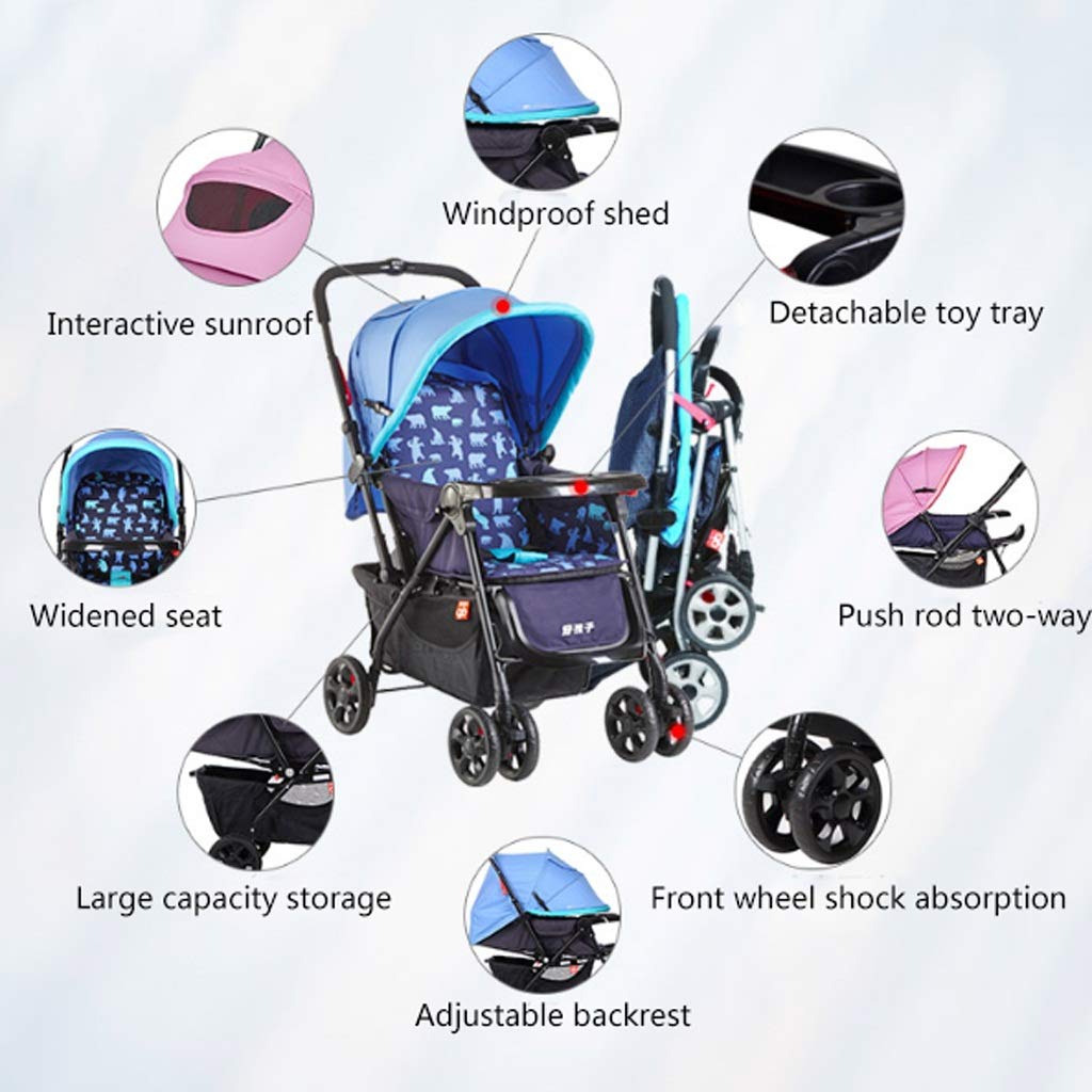 超目玉 色 炭素鋼二方向プッシャートロリーフラットレイフルショックアブソーバー四輪ベビーカーシート15 ベビーカー B07qv877j8 赤 赤 二人多人数用ベビーカー Wangkata Go Th