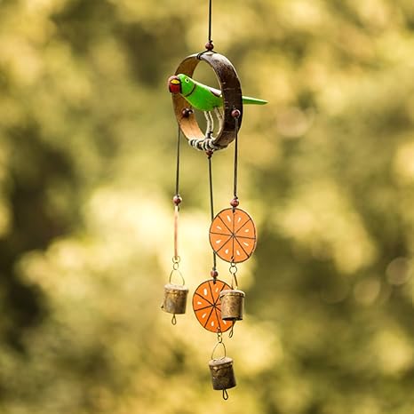 Exclusivelane Parrot Home Decorative Hanging Cum Outdoor Garden Bells Wind Chime (Multicolour, Wood) - Wind Chimes for Balcony Wooden Wind Chimes Wind Chimes for Home Decorative Hanging
