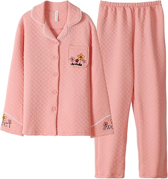 Amazon 三好優品 パジャマ レディース 暖かい 100 綿 冬 無地 厚手 かわいい ルームウェア 上下セット 長袖 部屋着 防寒グッズ 保温 大きいサイズ パジャマ ルームウェアセット 通販