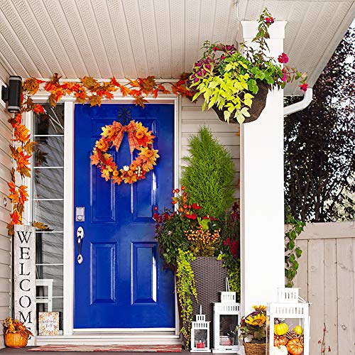 HAKACC 15 inch DIY Fall Wreath Autumn Wreath Supplies with Grapevine Wreath, Pumpkin,Maple Leaves and Artificial Berries for Autumn Halloween Thanksgiving Day
