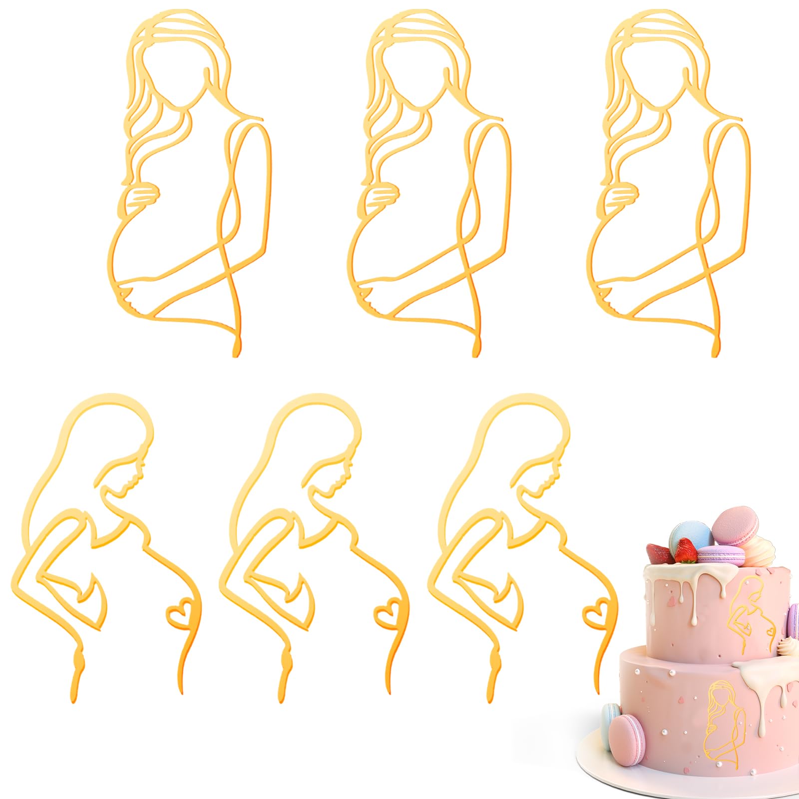 Photo 1 of 6Pcs Pregnant Women Cake Topper Pregnancy Announcement Cake Toppers Acrylic Gold Cake Decorations Pregnancy Reveal Lady Cake Decor for Women Mothers Birthday ake Decoration Party Supplies