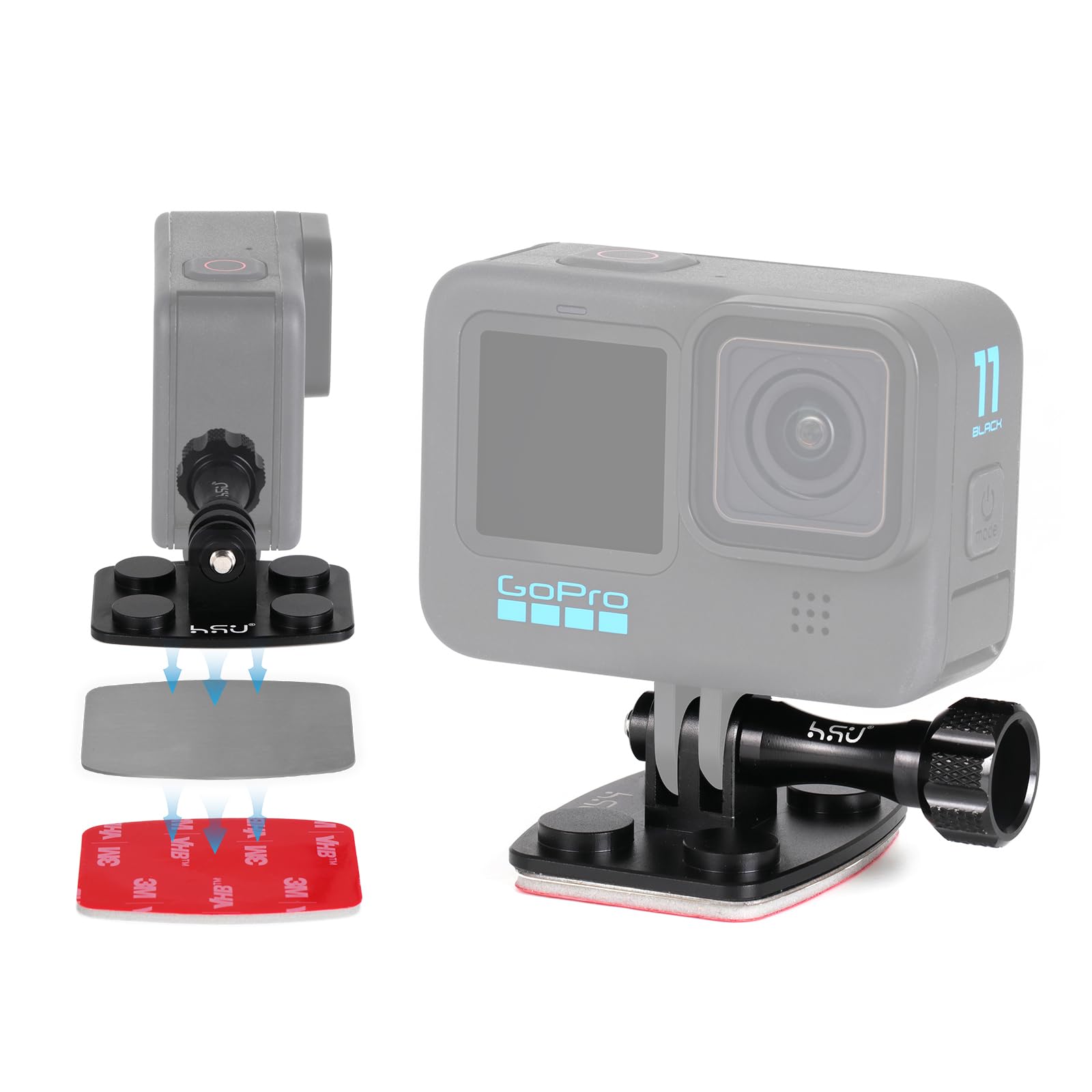 HSU Magnetic Camera Mount Stand for GoPro, Magnetic Car Mount with 3M Sticky Mount for Hero 13/12/11/10/9/8/7/6/5/4/3 and other Action Cameras