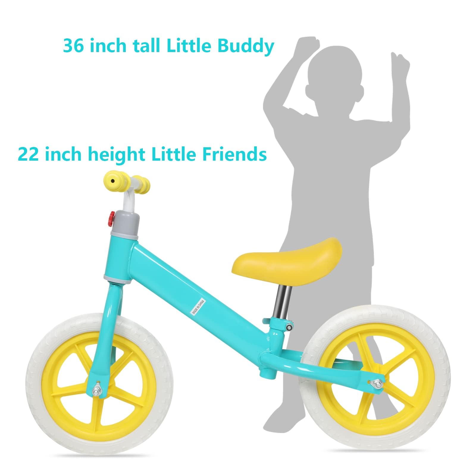 11 inch Kids Balance Bike for Over 3 Years Old Children, Adjustable Heights, Carbon Steel & PE Tires, Light Blue