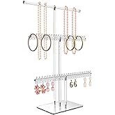 lengnoyp Premium Jewelry Stand, Earring Holder, Necklace Holder Stand, Clear 3-Tier Acrylic Large Storage Jewelry Organizer S