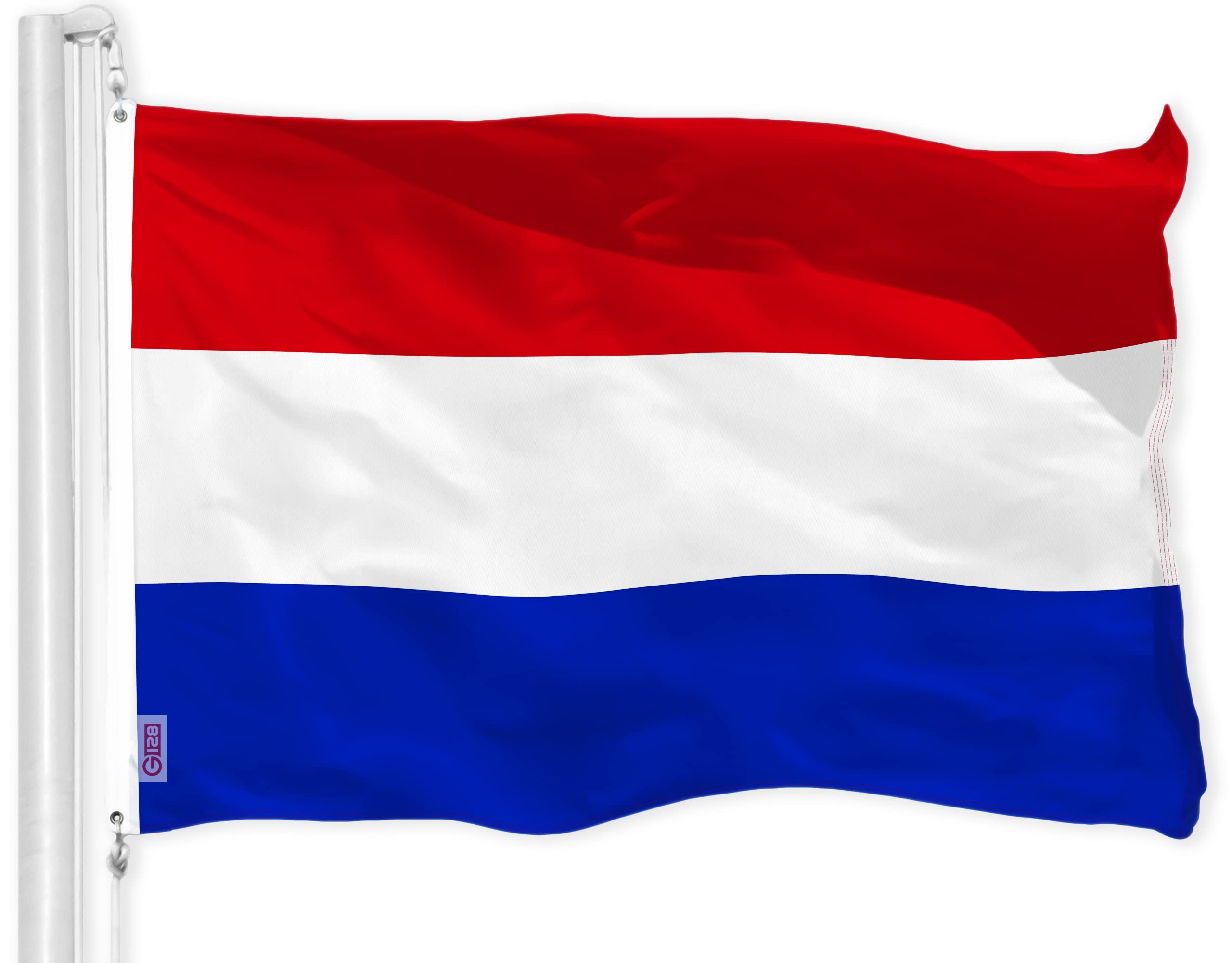 G128 Netherlands (Dutch) Flag | 3x5 feet | Printed 150D – Indoor/Outdoor, Vibrant Colors, Brass Grommets, Quality Polyester, US USA Flag, Much Thicker More Durable Than 100D 75D Polyester