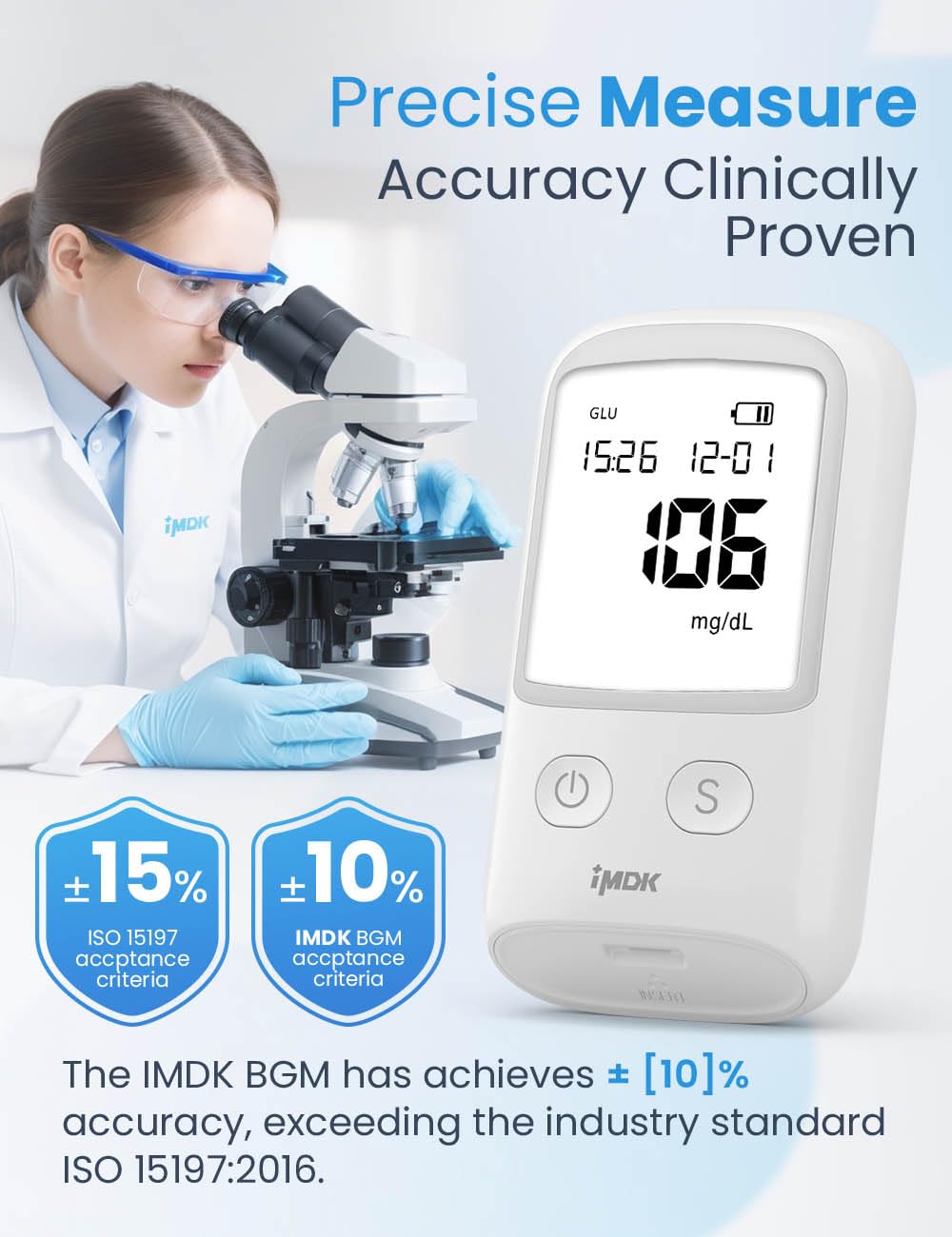 IMDK Blood Glucose Monitor Kit, 𝗖𝗹𝗶𝗻𝗶𝗰𝗮𝗹𝗹𝘆 𝗔𝗰𝗰𝘂𝗿𝗮𝘁𝗲 Blood Sugar Test Kit with 100*Glucometer Strips, 100*Lancets, 1*Lancing Devices, No Coding Required
