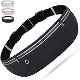 Slim phone Running Belt,Zipper Waterproof Running Waist Pack, Reflective Running Fanny Pack With 3 Separate pouch,Runner Belt for Slim Running Walking Cycling Camping Gym Light (black)