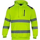High Visibility Reflective Long Sleeve Safety Hoodie for Men,Hi Vis ANSI Class Construction Work Sweatshirt