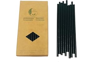 Solid Black Paper Straws, Pack of 100 Disposable Pure Black Drinking Straw for Cafe, Bars, Restaurants,Party Decoration -100%