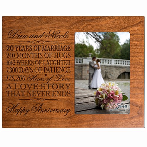 LifeSong Milestones Personalized twenty year anniversary gift for her him couple Custom Engraved 20th year wedding anniversary celebration frame holds 4x6 photo frame size 10