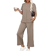 OFEEFAN Women's Lounge Sets Fashion Outfits Wide Leg Loungewear Side Slit Tracksuit for Vacation Travel Airport S-3XL