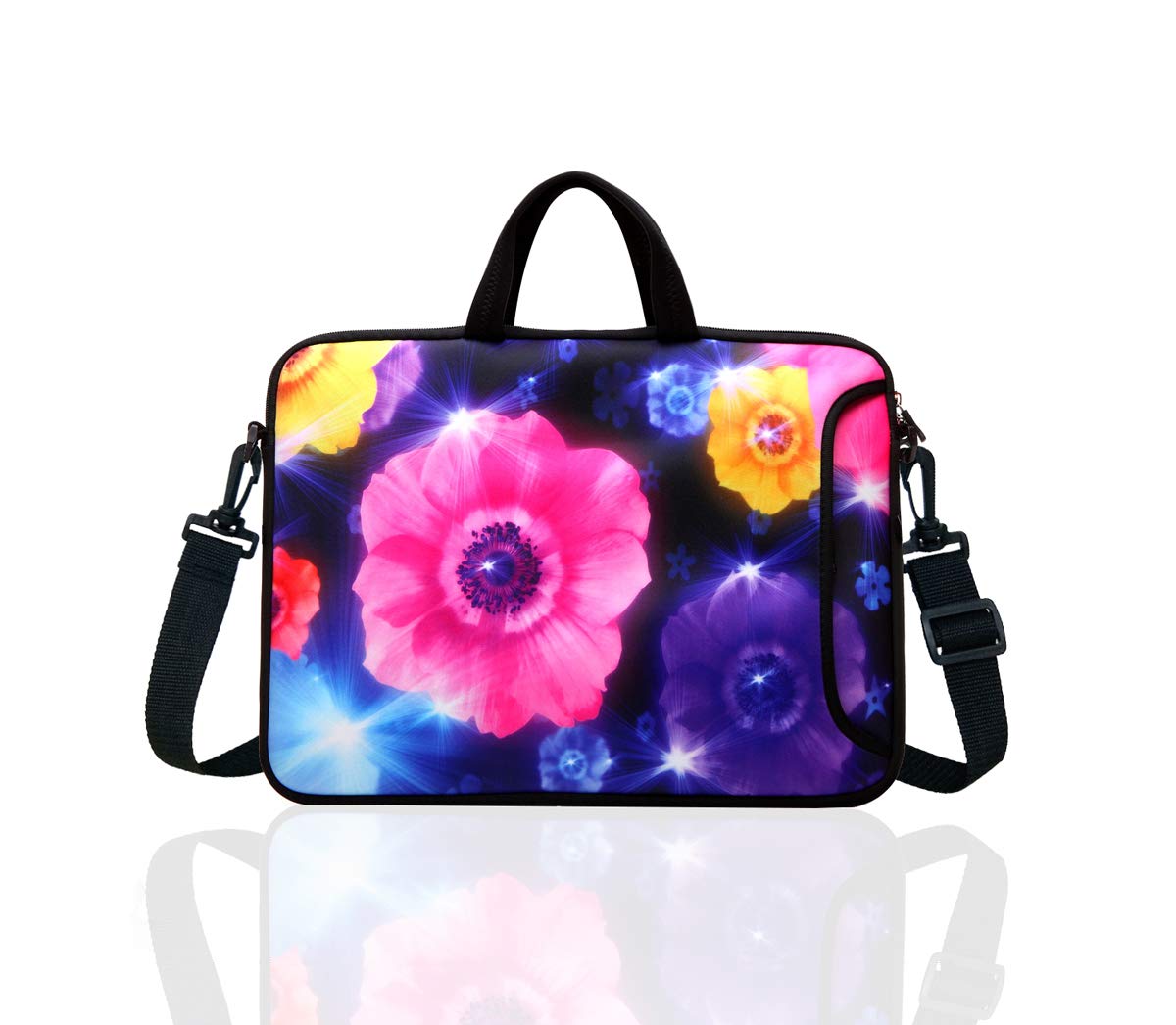 10-Inch Laptop Shoulder Bag Sleeve Case with padded handle for 9.6” 9.7" 10" 10.1" 10.5" Ipad/Netbook/Tablet/Reader (Colourful Flower)