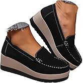 Platform Loafers for Women Suede Chunky Penny Loafers Slip On Casual Shoes with Non-Slip Comfort Wedge Sole for Walking