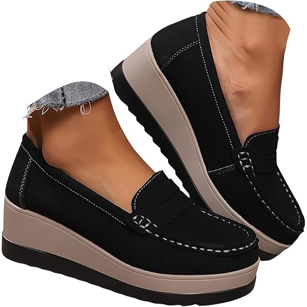 Caqnni Loafers For Women Penny Loafers & Slip-ons Comfort Business Casual Shoes Dressy Office Work Leather Chunky 8 Light Blue