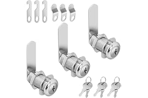 PERTINEL Cabinet Cam Lock Keyed Alike, 1-3/8'' Cam Locks 3PCS Secure Files Drawers RV Storage Locks Replacement Set, Zinc Alloy Chrome Finish(1-3/8 Inch 3Pcs)