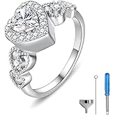 Sterling Silver Urn Ring for Ashes: Women Cubic Zirconia Heart Ash Ring Memorial Cremation Jewelry Bereavement Keepsakes Gift for Loss Of A Loved One