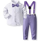 Kids Toddler Boy Gentleman Outfits Button Down Shirt Suspender Pant Wedding Formal Church Suit Dress Birthday Clothes