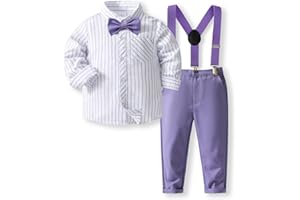 FIOMVA Kids Toddler Boy Gentleman Outfits Button Down Shirt Suspender Pant Wedding Formal Church Suit Dress Birthday Clothes