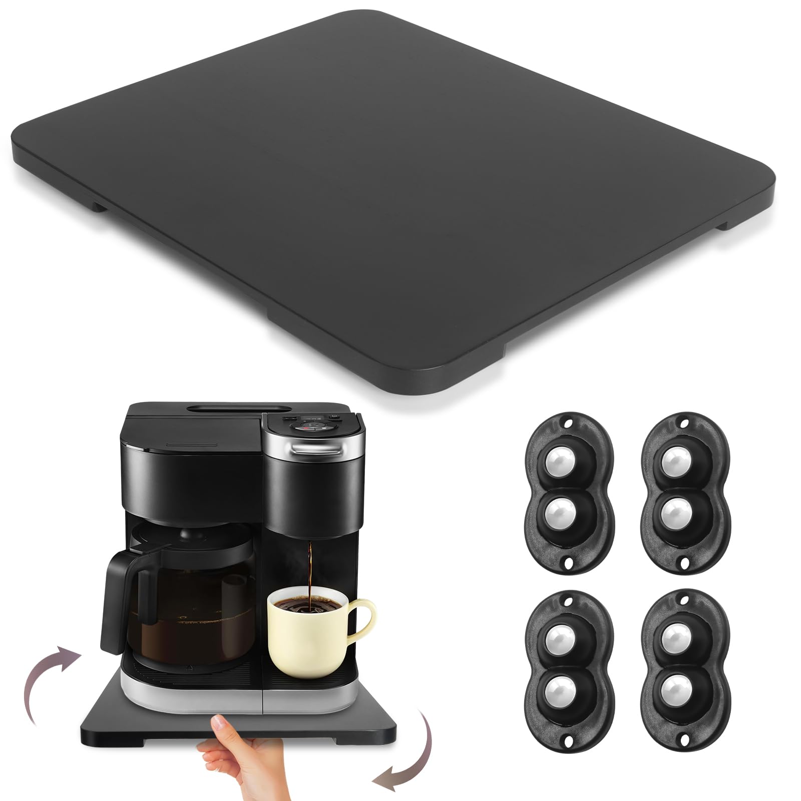 Photo 1 of 360° Rolling Tray Bamboo Appliance Slider for Kitchen Appliances, Coffee Maker Mat Tray for Countertops Sliding Tray for Coffee Maker Appliances Mat Easily from Under The Cabinet Black 11.6×13.9