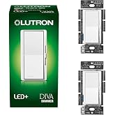Lutron Diva LED+ Dimmer Switch, Paddle Dimmer, Single Pole/3-way | For Dimmable LEDs, flicker-free dim, broad compatibility, easy install, no neutral required, DVCL-153P-WH-2, White, 2 Pack