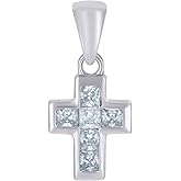 Jewels By Lux Sterling Silver Womens Princess-Cut Cubic-Zirconia Cross Religious Charm Pendant