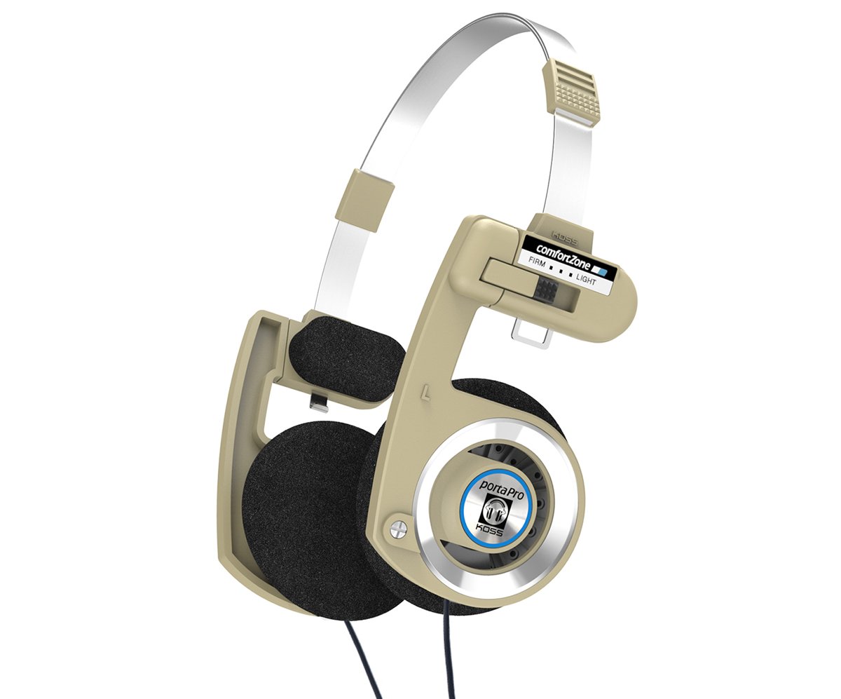 Koss Porta Pro Limited Edition On-Ear Headphones, in-Line Microphone, Volume Control and Touch Remote Control, Retro Style, Includes Hard Carry Case, Wired with 3.5mm Plug, Rhythm Beige