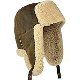 Leather Aviator Russian Ushanka Trapper Shearling Sheepskin Fur Ear Flap Waterproof Winter Hat