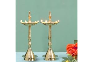 Brass Kerala Diya Diyas Diya Lamp for Puja Diwali Diyas [ 6 inch, Set of 2, Small ] Traditional Samai Lamp Kutthu vilakku Panchmahal Deepam - Indian Diwali Gifts Hashcart®