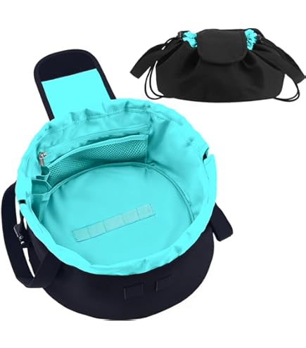 Large Flat Open Makeup Bag,Lay Drawstring Cosmetic Bag Travel Toiletry Bag