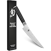 Shun Classic 6" Boning &amp; Fillet Knife | Handcrafted Japanese Curved Boning Knife, Meat &amp; Fish Tool, VG-MAX Core, Damascus Stainless Steel Cladding, Pakkawood Handle