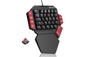 MageGee One Handed Professional Gaming Keyboard, RGB Backlit 35 Keys Mini Wired Mechanical Keyboard with Red Switch for PC Gamer, Support 6 Macro Keys - Black/Red