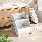 Vanpolchy Toddler Step Stool for Bathroom Sink – Foldable Toddler Step Stool for Toilet Sink, 100lbs Load Bearing Kids Stool for Bathroom with Non-Slip Design - Potty Training Stool for Toilet (Grey)