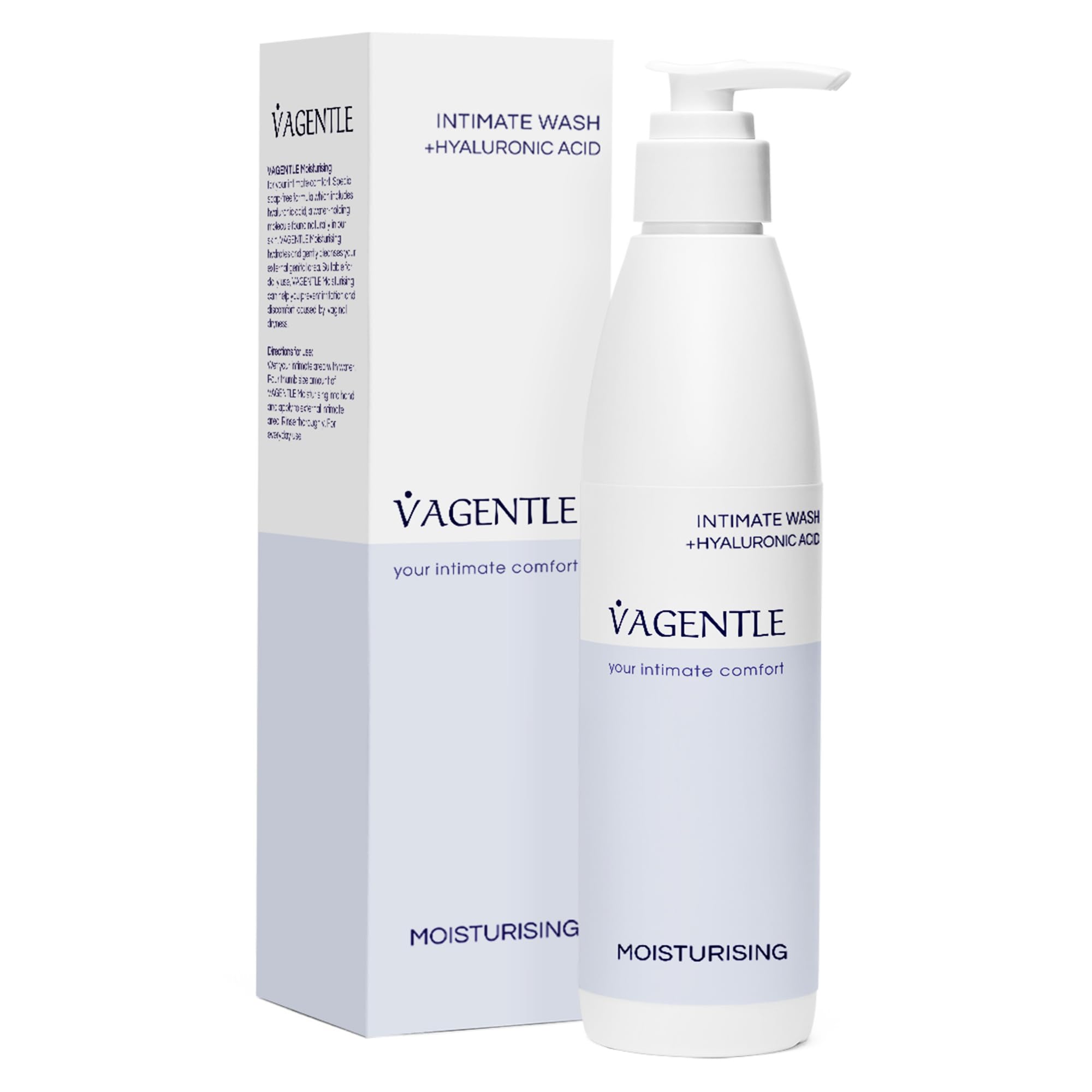 VAGENTLE Moisturising Feminine Hygiene Intimate Wash for Gentle Daily Cleansing, pH-Balanced & Soap-Free with Hyaluronic Acid for Instant Dryness Relief & Hydration, Vegan, 250ml